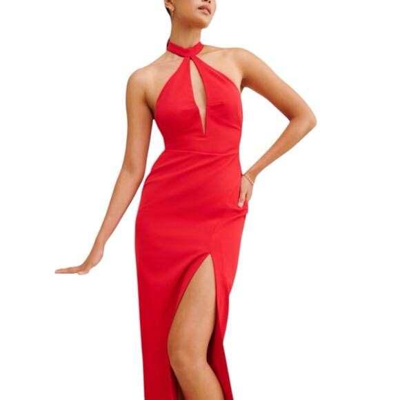 Anthropologie x Liv Foster Halter Gown Open Back Cocktail Dress Red Size 2 - Picture 4 of 8